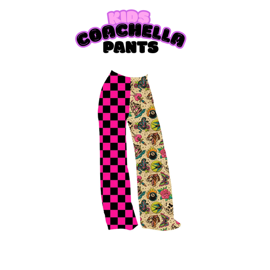 KIDS:  Beachy Neon Traditional Tattoo + Pink Check WIde Leg Bamboo Pants!