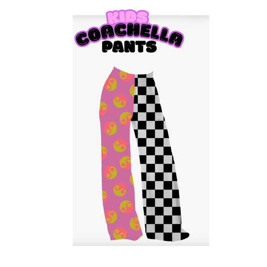 KIDS: 90s y2K girl Ying Yang + Check Bamboo Wide Leg Pants! Dope Vibes!