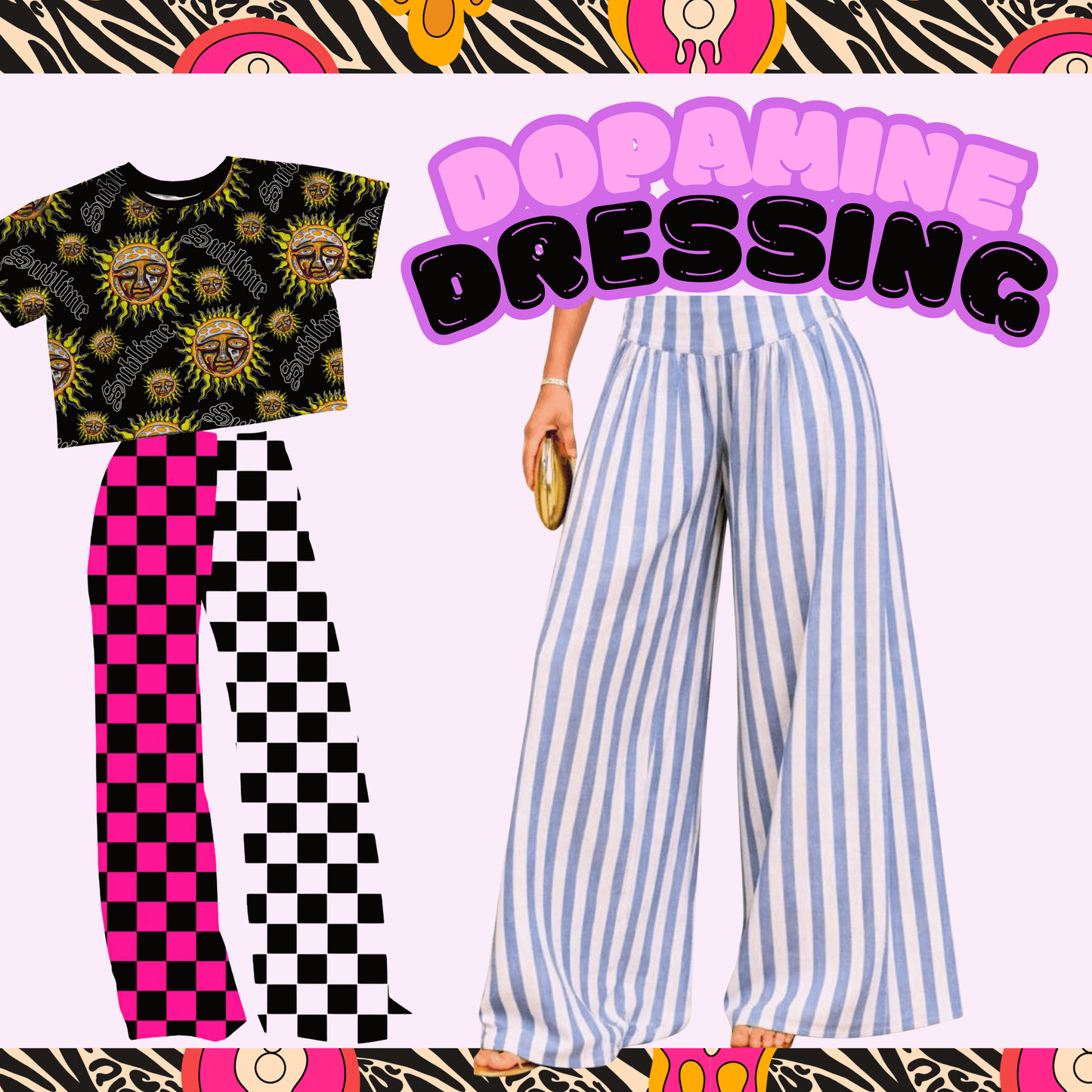 Adult:  Solid Black + White Check +y2K Girl Wide Leg Bamboo Pants! Summercore!