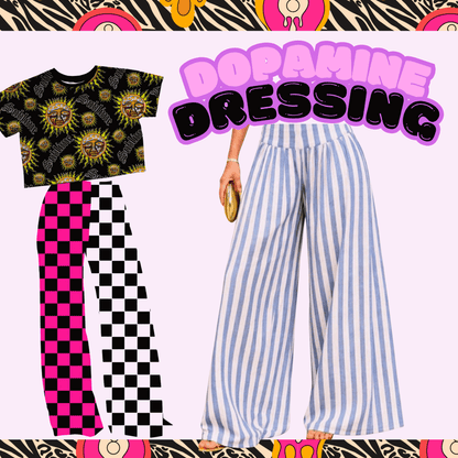 Adult:  Solid Black + White Check +y2K Girl Wide Leg Bamboo Pants! Summercore!