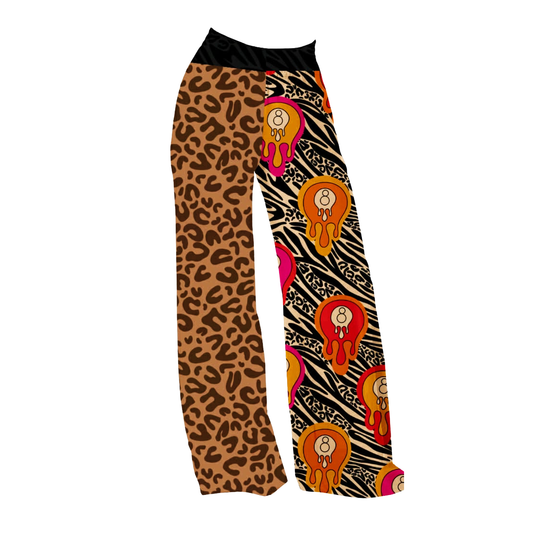 Adult: 1990s Drippy 9 Ball + Animal Print Split Wide Leg Pants! Dopamine Dressing! Pattern Mix!