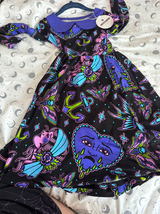 Ready to Ship--Traditional Tattoo Crying Heart Moody Bamboo Twirl Dress!