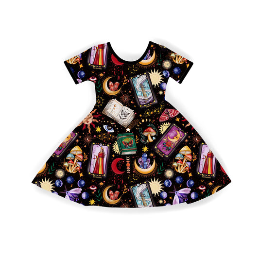 Kids + Adult Witch High Vibe Whimsigoth Black Manifest Twirl, Moon Phases,Magical Elements!
