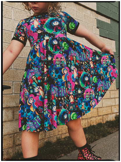 Ready to Ship 1990s Adult + Kids Other Mother Button eye girl + friends Babydoll Bamboo Dress! Spooky!