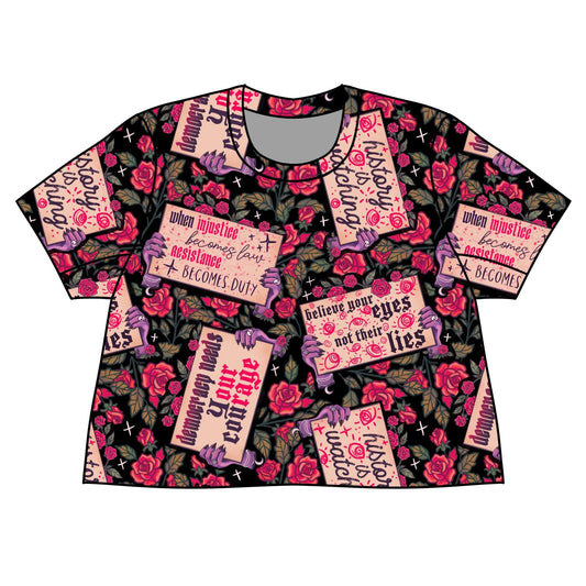 Kids + Adult-- Human Rights + Anti ICE Floral Bamboo Protest Signs Boxy! Democracy needs Your CouRAGE