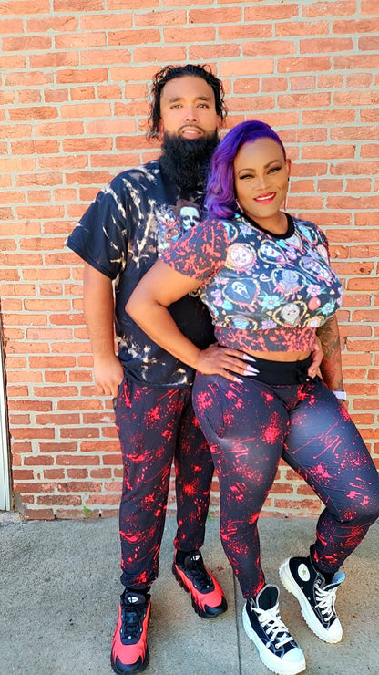 Ready to ship - The Slasher Minimal Spooky Black Blood Splatter Adult joggers! Perfect with all our prints!