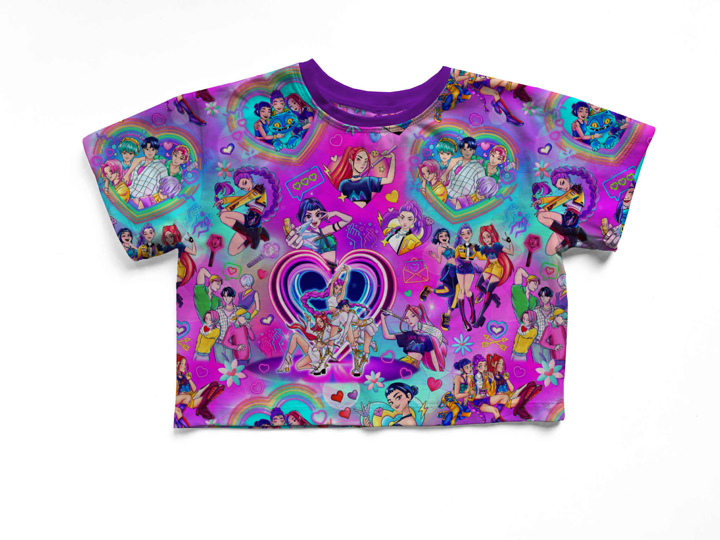 Adults: Kpop demon hunter boxy bamboo shirt! Oversized and comfy! Match with the kids! Rainbow + huntrix