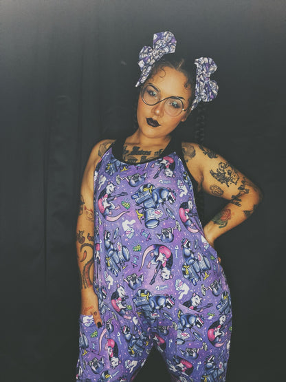 Ready to Ship Kids + Adult:  Trash Metal Band Opossum + Raccoon and friends Hipster Overalls!