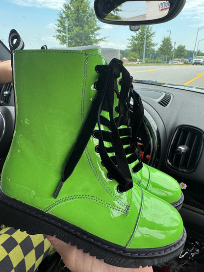Kids + Adult NIck SLIME Spooky Neon Green Combat Boots! 1990s Y2K! Perfect with Halloween!