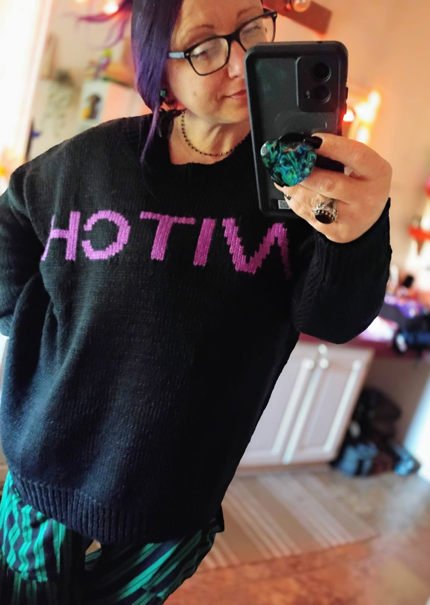 The  WITCH Cozy Oversized Chunky Knit Black + Purple Sweater