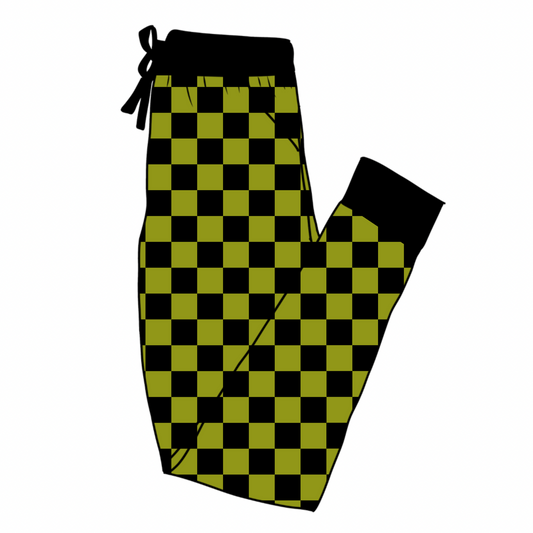 Oogs Grunge Green Check Adult Modern Bamboo Joggers! Perfect to pair with Nightmare Boxy!