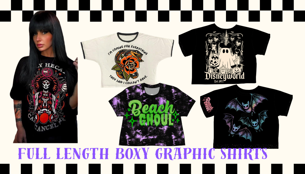 Kids + Adult-- Batty Beach Ghoul Stardust Oversized Boxy Shirt! Not Cropped! Pastel Goth