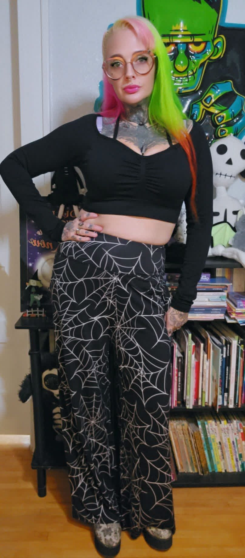 Adult: Goosybumps + Horrorland Spider Web Split Print Ghoulchella Pants! Wide Leg + 3 Inseams! Scary Stories!