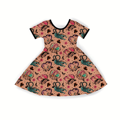 Adult + Kids- SHORT Sleeve Hunter Girl Demons+ Derpy Bamboo Twirl Dress!