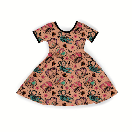 Adult + Kids- SHORT Sleeve Hunter Girl Demons+ Derpy Bamboo Twirl Dress!