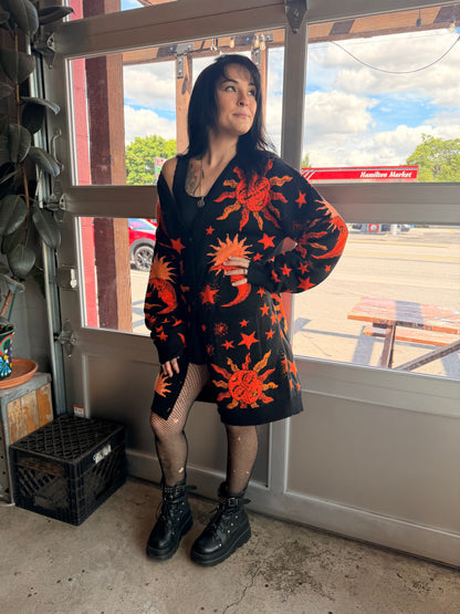 Ready to ship -- New Rune + Altar Whimsigoth 90s Celestial Black + Rust grandpa Sweater