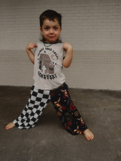 Ready to Ship - KIDS: Nightmare Duo Ghoulchella Wide Leg Pants! Jack + Sally! Boho + Nightmare! Halloween Pants!