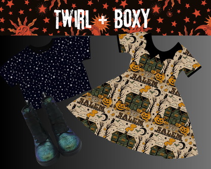 Kids + Adult The Take me to Salem Witch BamBOO Twirl! Bat Collar. Witch House + Pumpkins