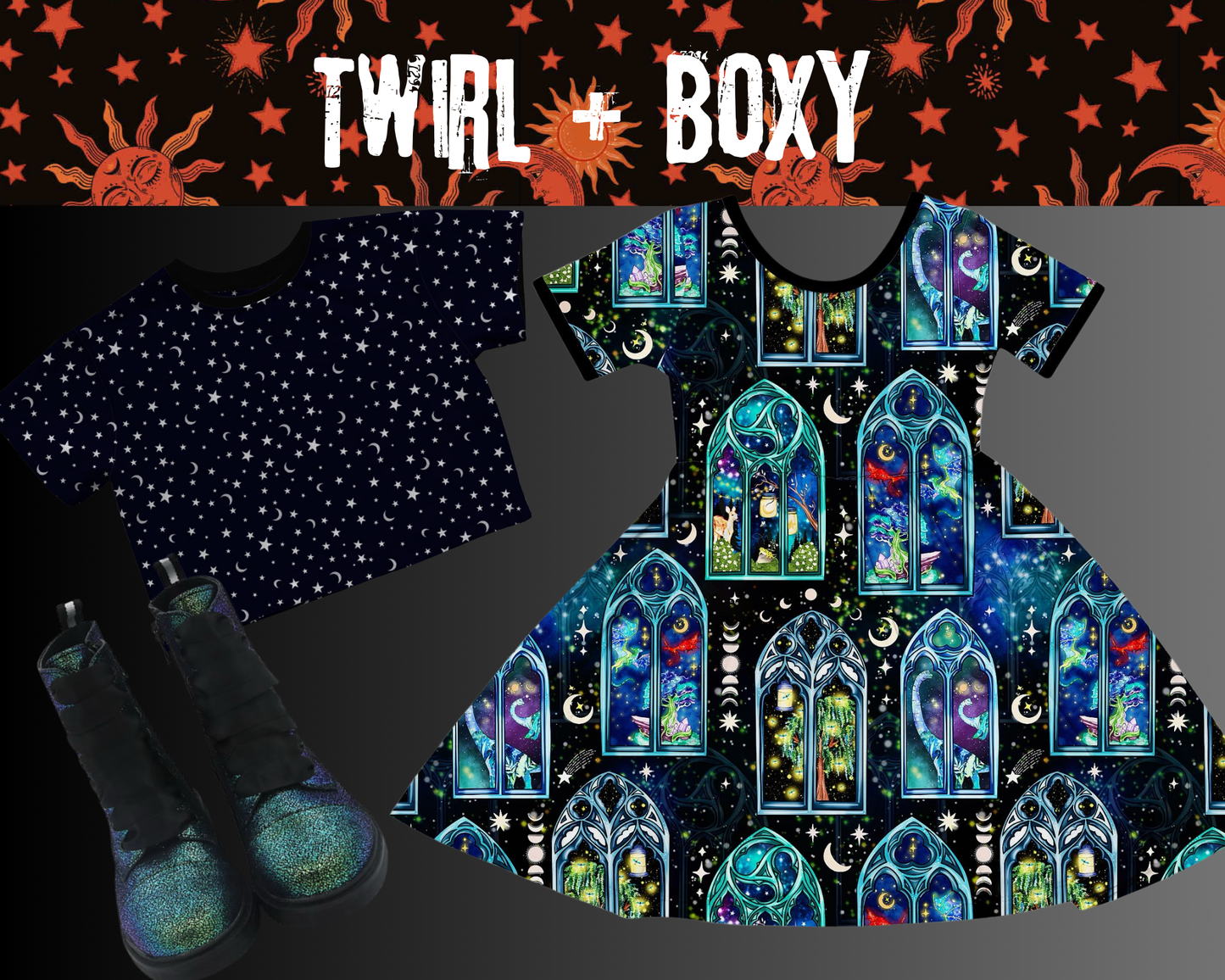 Kids + Adult The Dreamscape Imagination Portal Whimsical BamBOO Twirl Dress! Dragons + Magical + Bookish!