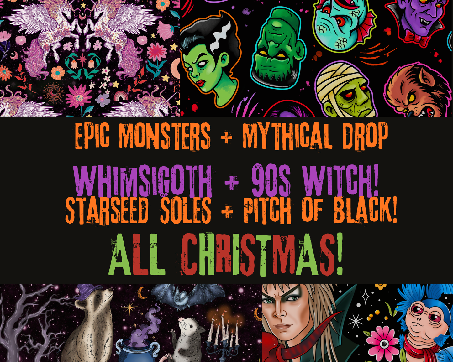 Kids + Adult:  Trash Coven Full Moon Opossum + Raccoon + Bat Friends Magical Forest BamBOO Overalls! Casting magic!