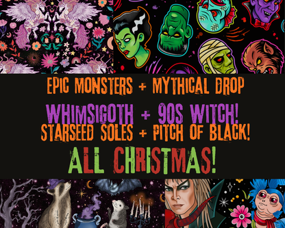 Kids + Adult:  Trash Coven Full Moon Opossum + Raccoon + Bat Friends Magical Forest BamBOO Overalls! Casting magic!