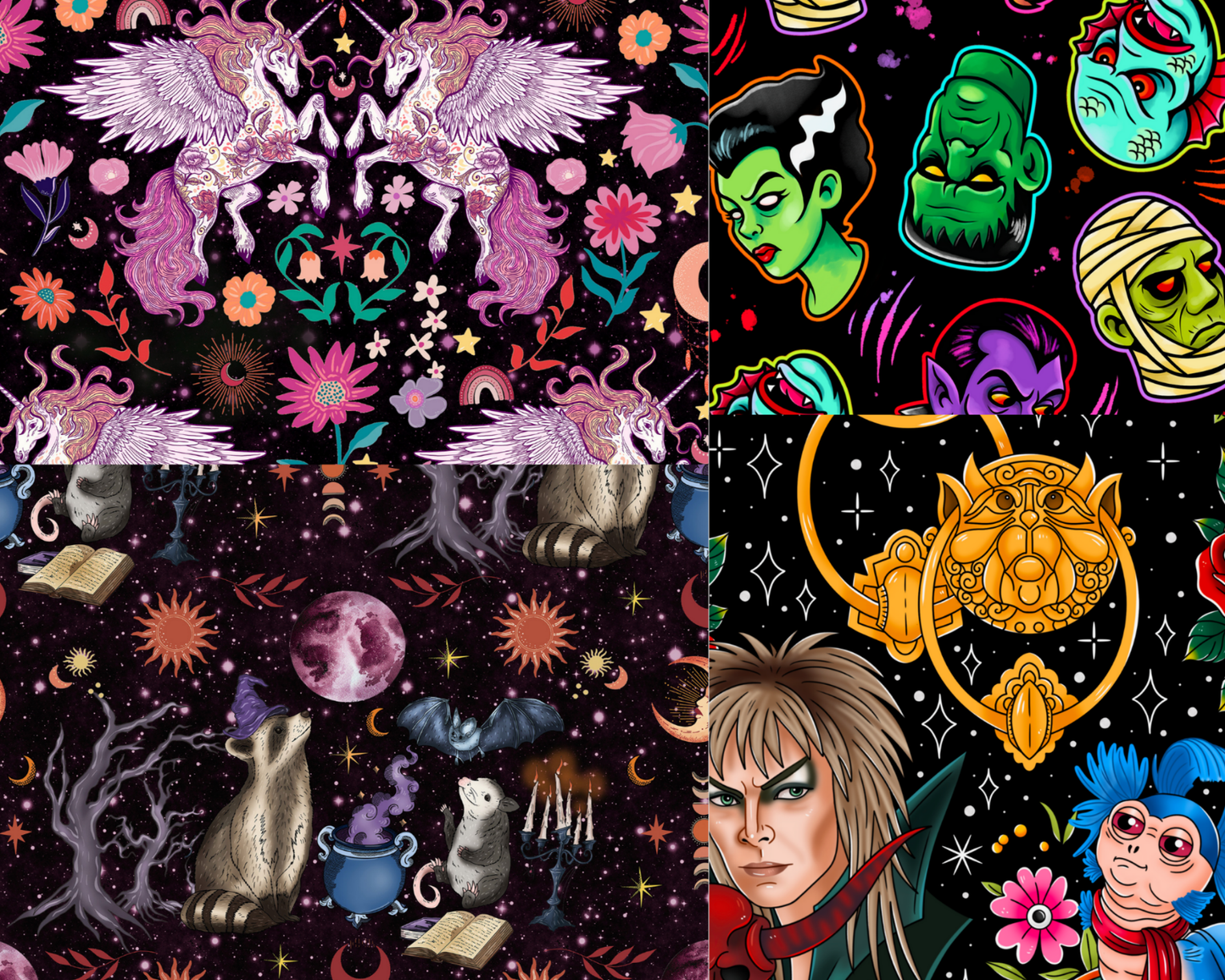 Kids + Adult:  Trash Coven Full Moon Opossum + Raccoon + Bat Friends Magical Forest BamBOO Overalls! Casting magic!