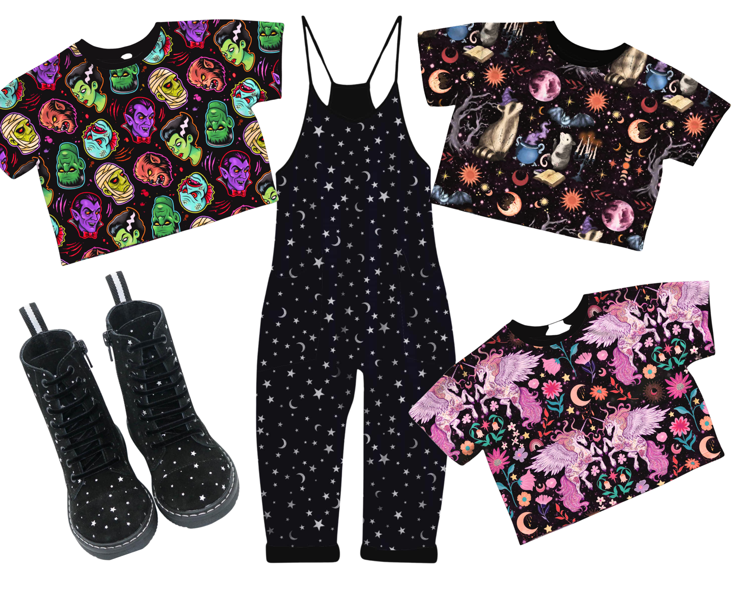 Adult Trash Coven Bamboo Boxy Shirt! Oversized, not cropped! Opossum + Raccoon + Magical Forest! Full Moon!