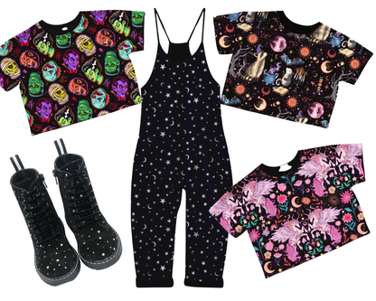 Adult Trash Coven Bamboo Boxy Shirt! Oversized, not cropped! Opossum + Raccoon + Magical Forest! Full Moon!