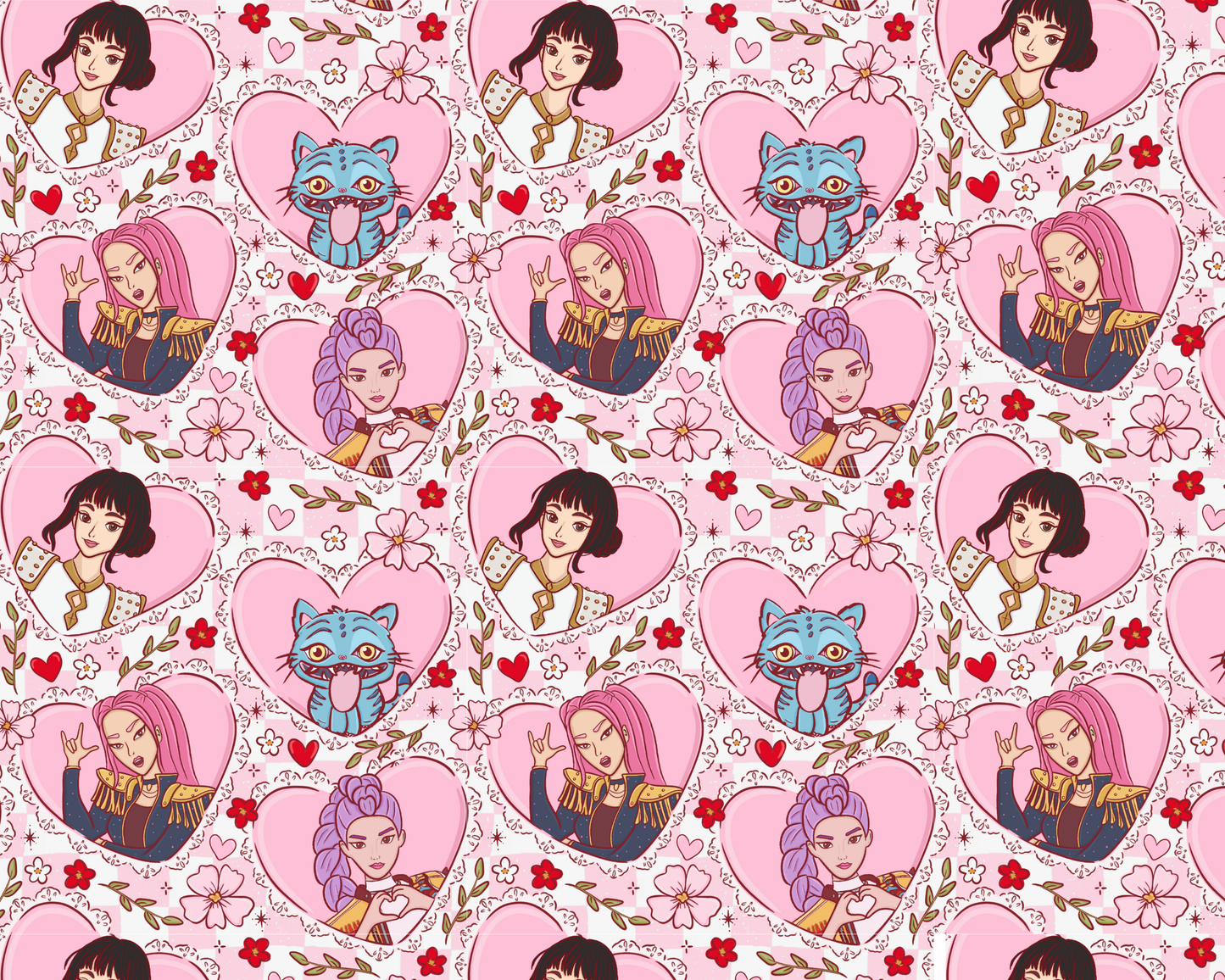 The Vintage Heart Black or Pink KpOP Huntrixxx and Dept Heart + Regular Shaped Blankets!! 3 Sizes!