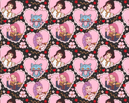 Kids + Adult-BLACK + PINK Peter Pan Collar Demon Hunters Huntrixxx VINTAGE HEART KPOP BambOO Twirl Dress!  BLACK HEART