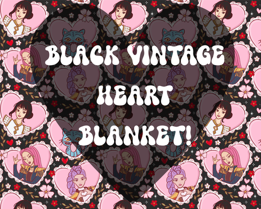 The Vintage Heart Black or Pink KpOP Huntrixxx and Dept Heart + Regular Shaped Blankets!! 3 Sizes!