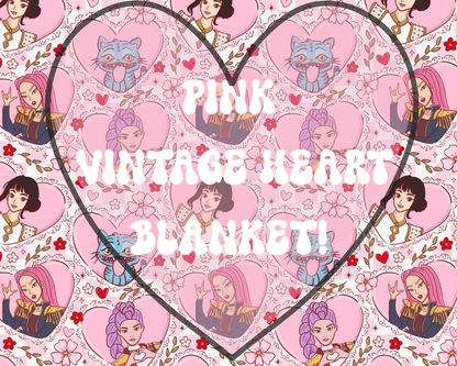 The Vintage Heart Black or Pink KpOP Huntrixxx and Dept Heart + Regular Shaped Blankets!! 3 Sizes!