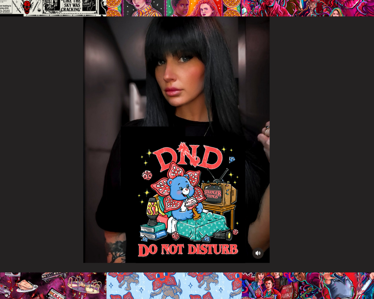 Ready to Ship! Adult-- Bamboo DND 80s Bear + demogorgon Do Not Disturb Retro Ringer Graphic Boxy Tshirt! Horror Nights!