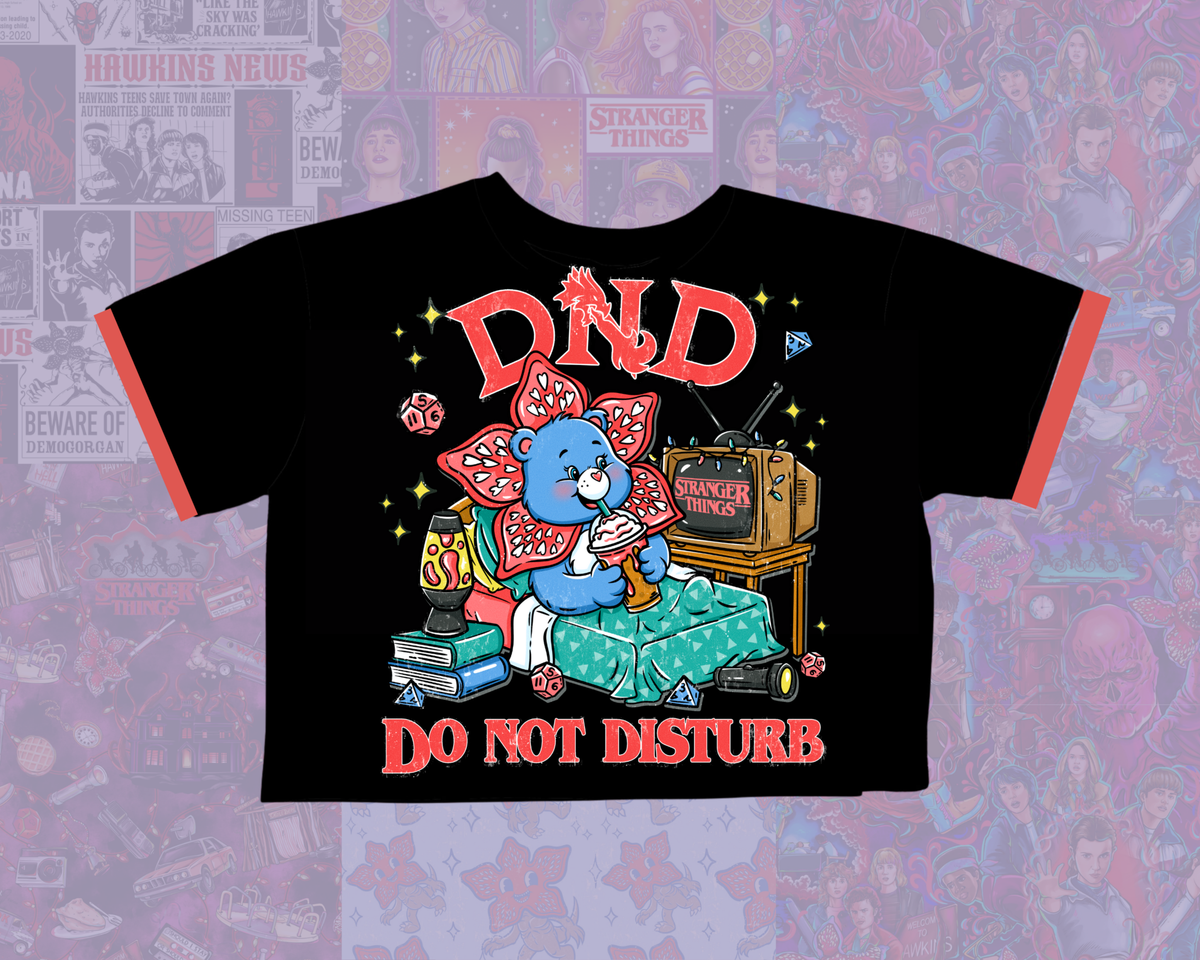 Ready to Ship! Adult-- Bamboo DND 80s Bear + demogorgon Do Not Disturb Retro Ringer Graphic Boxy Tshirt! Horror Nights!