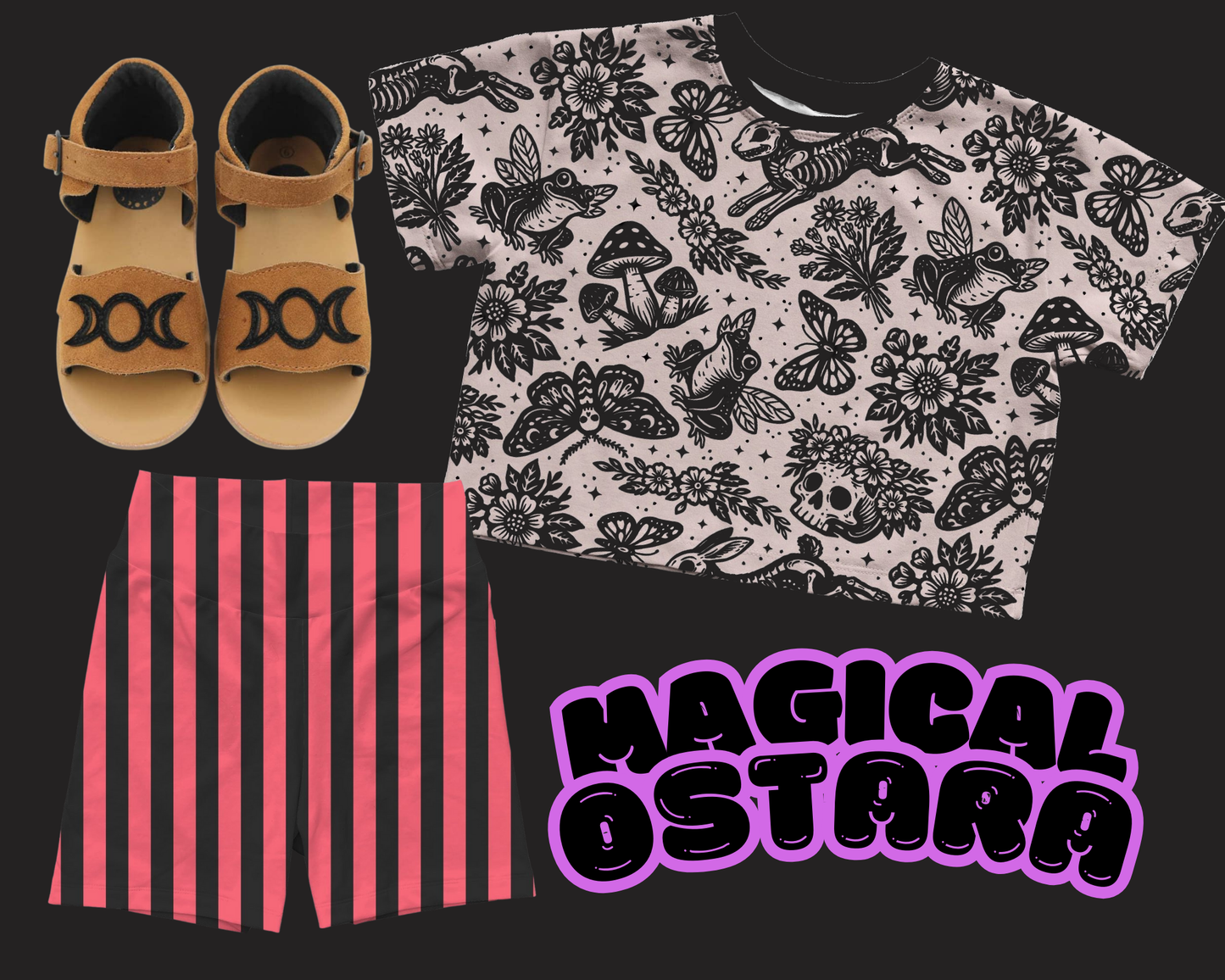 Adult--Magical Cream Cottagecore Spooky Spring Bamboo Boxy Shirt! Goth + Witchy Frogs, Skulls! Ostara Boxy