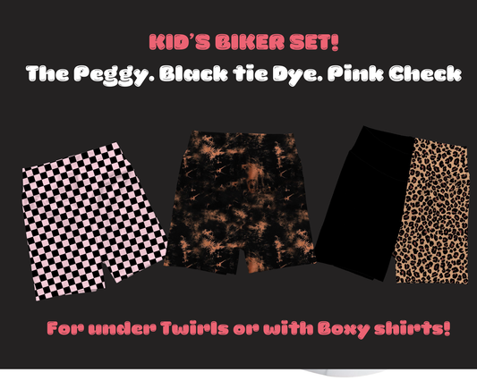Kids Biker Set!: 3 Pair Of Magical Basic Bikers! Play pants! Perfect Under Skirts! Pink check, the Peggy, Black Tie Dye!