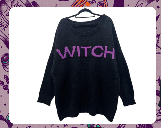 The NEW Cozy Oversized Chunky Knit Black + Purple Witchy Sweater