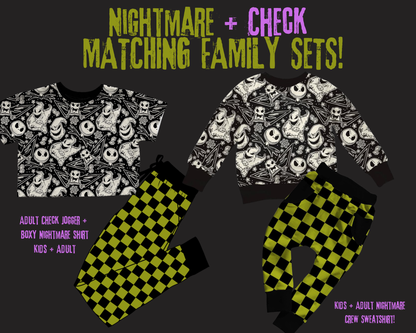 Ready to Ship- Adult Christmas Oogie Grunge Green Check Modern Bamboo Joggers! Perfect to pair with Nightmare Boxy! Adult Green Check