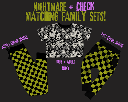 Ready to Ship - Oogies Kids Bamboo Modern Fit daywear Check Joggers! Comfy + Cozy! Green Check Kids