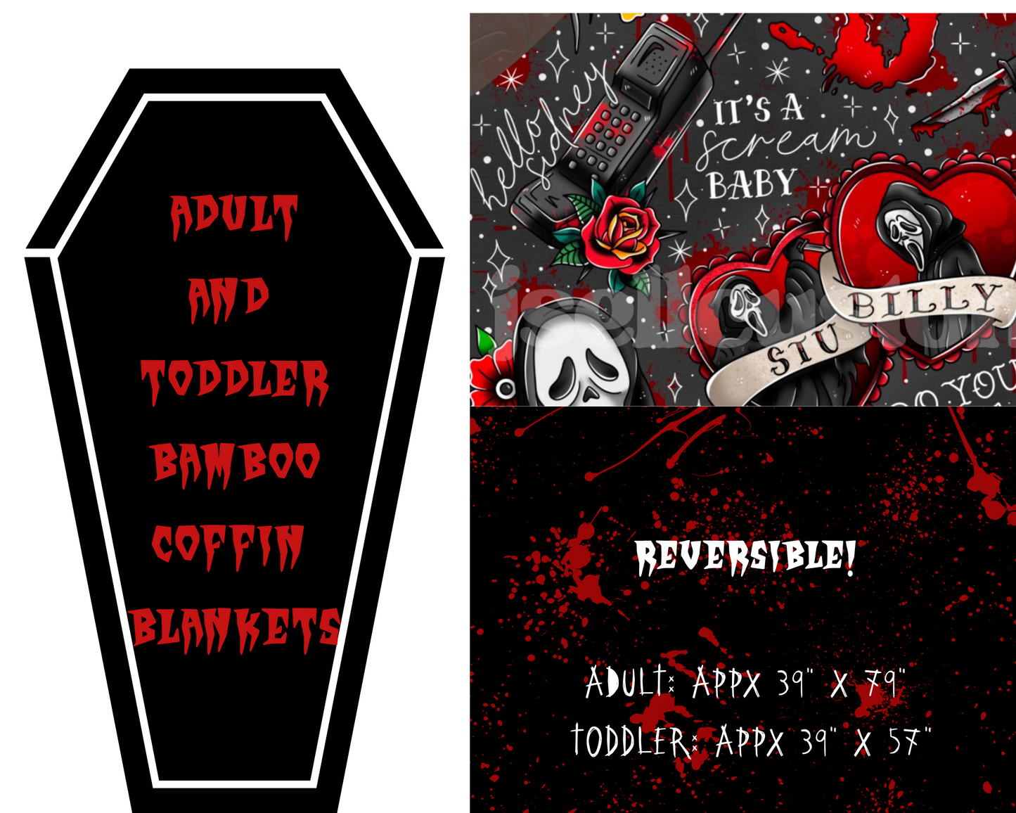 Ready to ship - BAT SHAPED The 90s Horror Slasher Summer Red + Black SCREAM Bamboo Blanket!