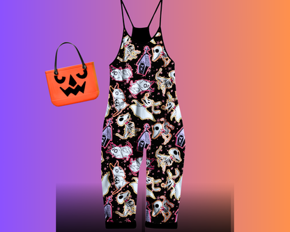 Ready to SHip! Kids + Adult Spooky Soft goth Burton Pup Undead Sidekicks BamBOOOO Overalls! Not So Scary!