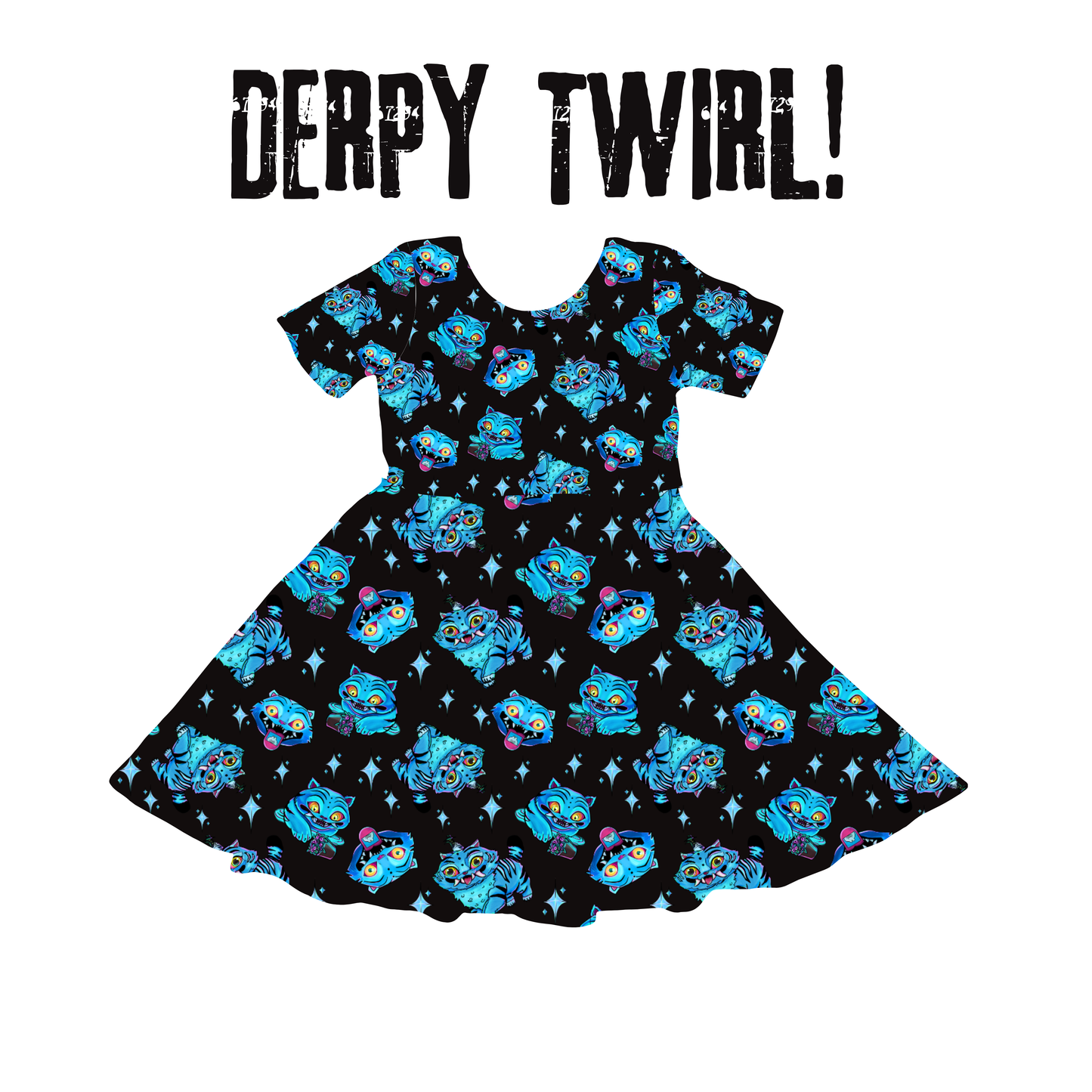 Kids + Adult- DERPY the Cat Demon Hunters Babydoll Bamboo Twirl Dress! DERP TIGER!