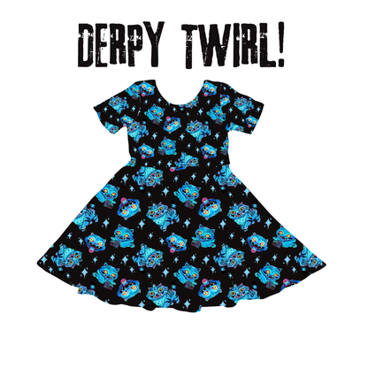 Kids + Adult- DERPY the Cat Demon Hunters Babydoll Bamboo Twirl Dress! DERP TIGER!