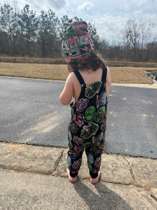 Ready to ship- The Monsters Epic Kiddo Bamboo Hipster Overalls. Frank + Drac and More