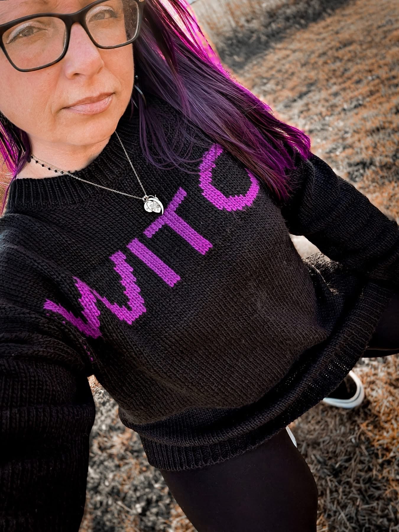 The  BRUJA Cozy Oversized Chunky Knit Black + Purple Sweater