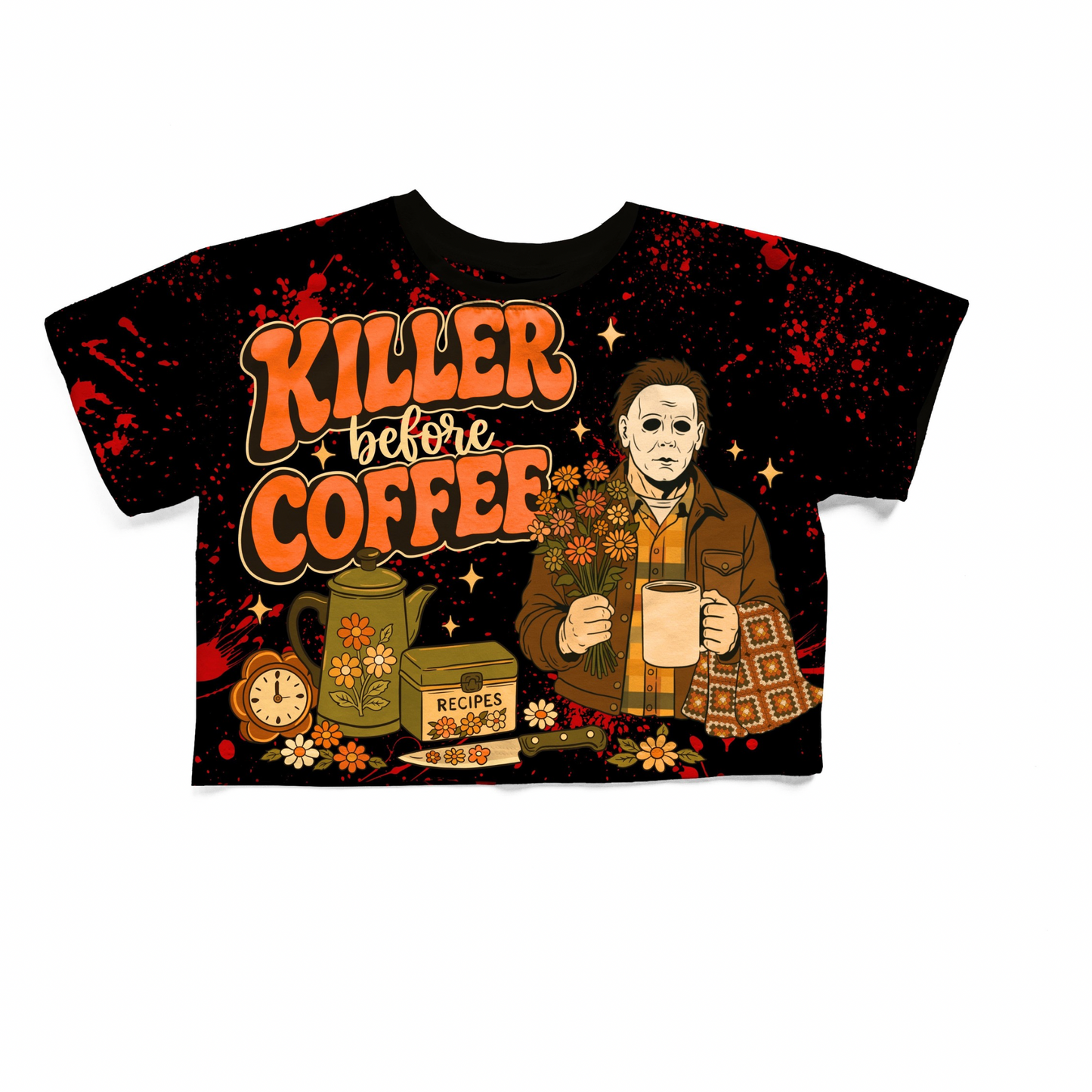 Adult Grannycore Slasher Michael Killer before Coffee Mid Century 1970s Bamboo Boxy Shirt!
