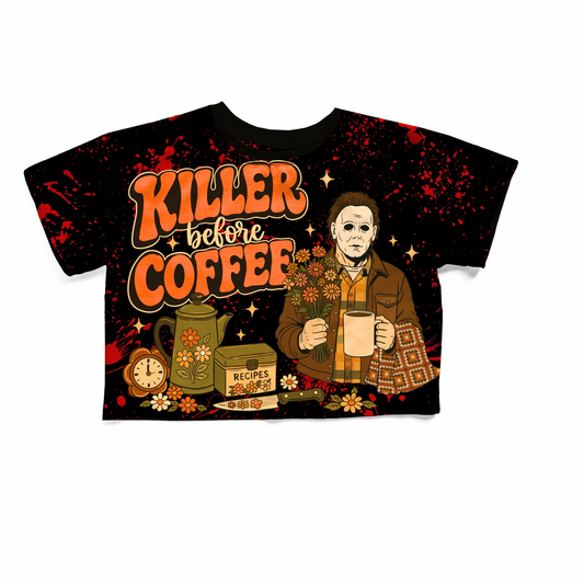 Adult Grannycore Slasher Michael Killer before Coffee Mid Century 1970s Bamboo Boxy Shirt!