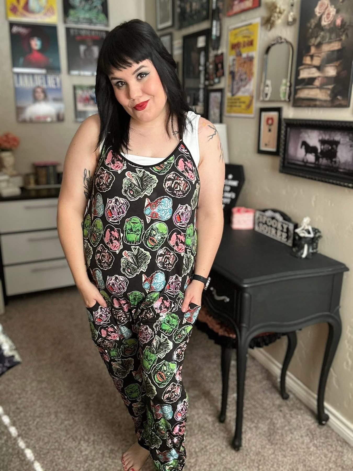 Adult:  Darker Black + Gray Grunge Check Overalls! Oversized + Flowy! Grunge Check!