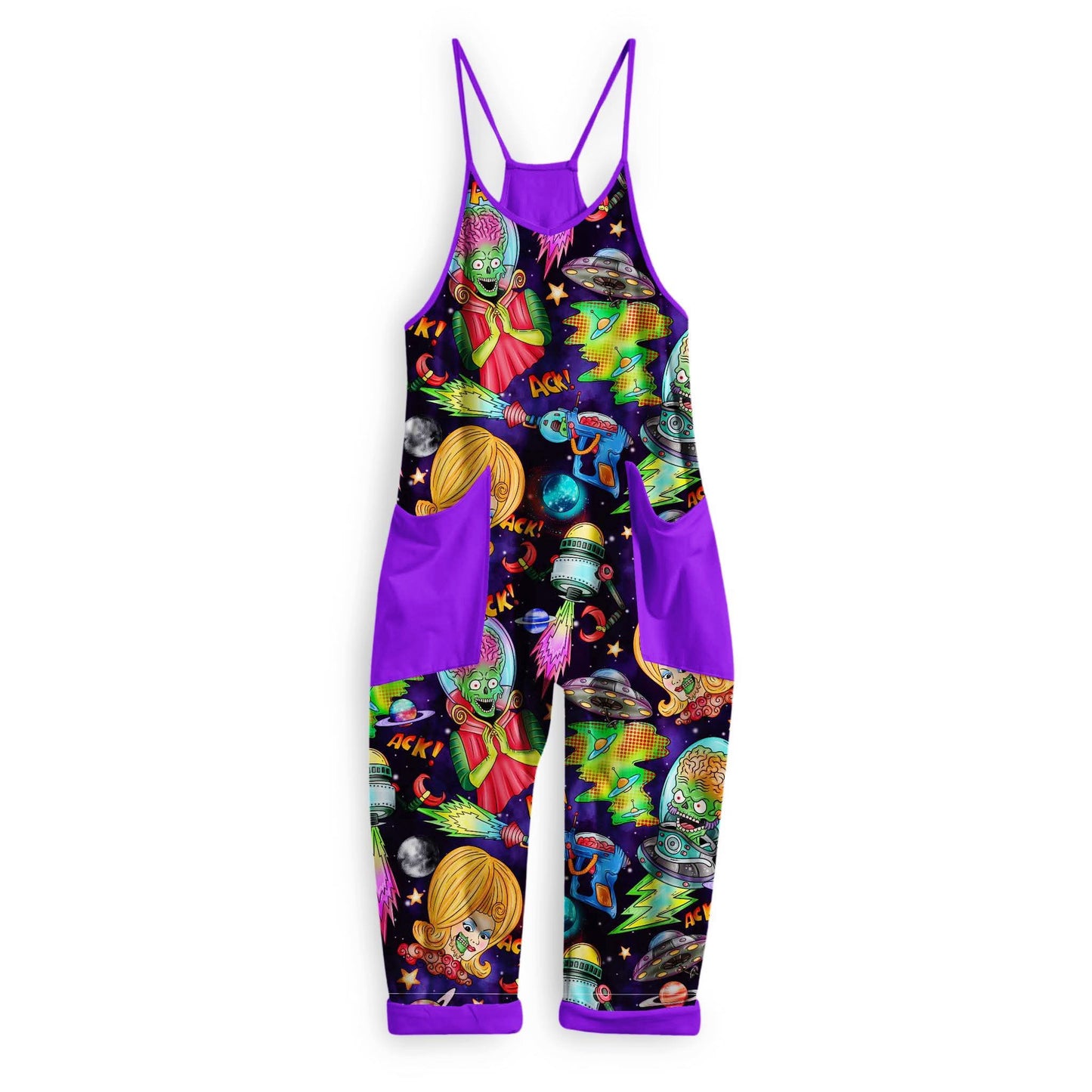 Mars 60s attack Aliens Bright Dopamine Bamboo Overalls! Burton Love! Fandom Vibes! Retrocore!