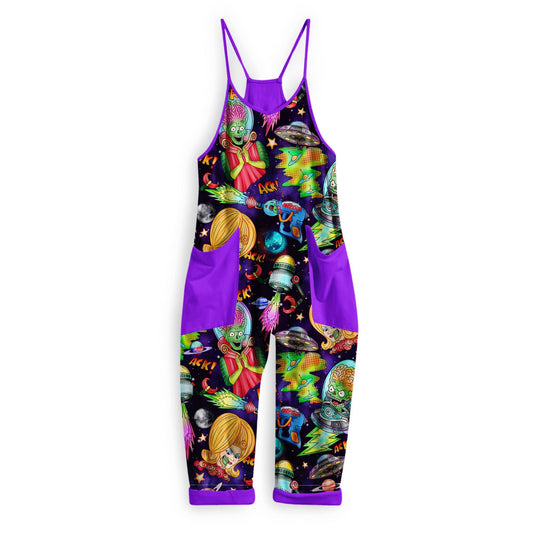 Mars 60s attack Aliens Bright Dopamine Bamboo Overalls! Burton Love! Fandom Vibes! Retrocore!